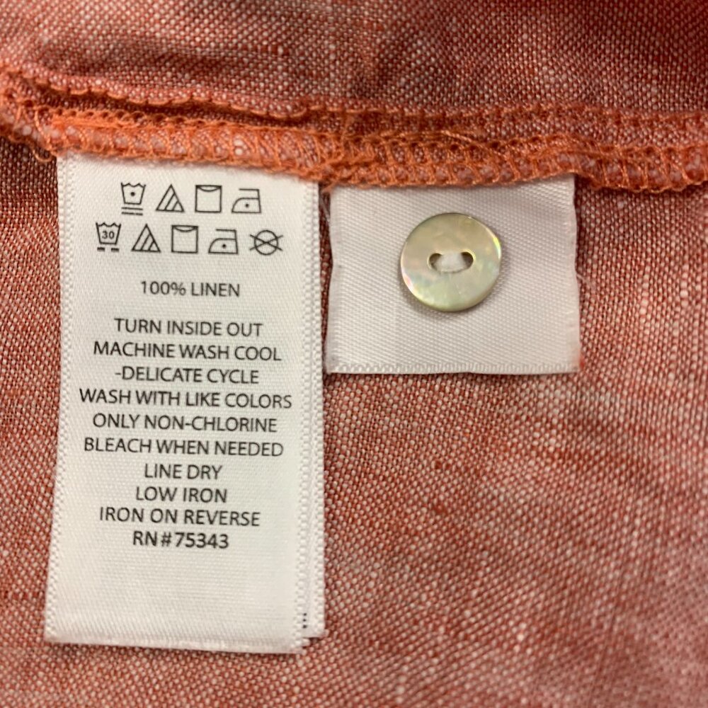 Sigrid Olsen 100% Linen Coral Button V Neck Shirt Coastal Natural Boho Boxy Sz M - Picture 3 of 3